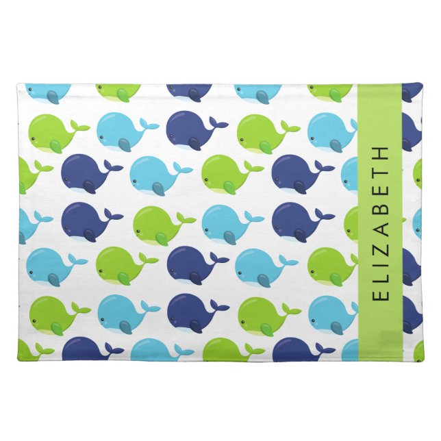 Pattern Of Whales, Cute Whales, Your Name Cloth Placemat (Front)