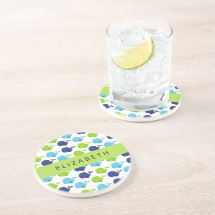 Pattern Of Whales, Cute Whales, Your Name Coaster
