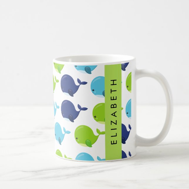 Pattern Of Whales, Cute Whales, Your Name Coffee Mug (Right)