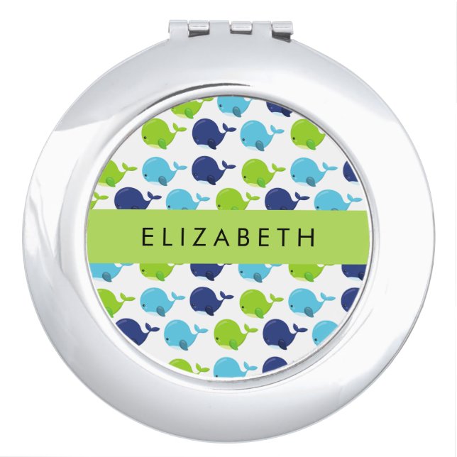 Pattern Of Whales, Cute Whales, Your Name Compact Mirror (Front)