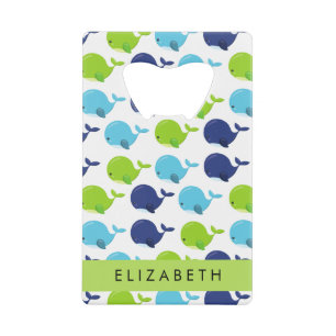 Pattern Of Whales, Cute Whales, Your Name Credit Card Bottle Opener