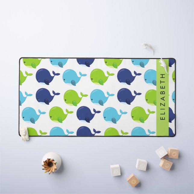 Pattern Of Whales, Cute Whales, Your Name Desk Mat (Kids Table)