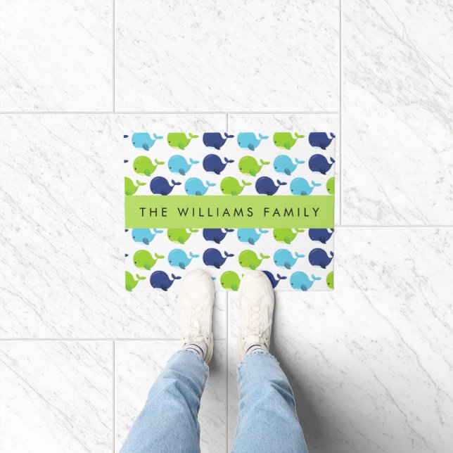 Pattern Of Whales, Cute Whales, Your Name Doormat (Indoor)