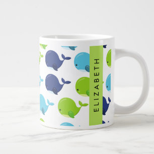 Pattern Of Whales, Cute Whales, Your Name Giant Coffee Mug