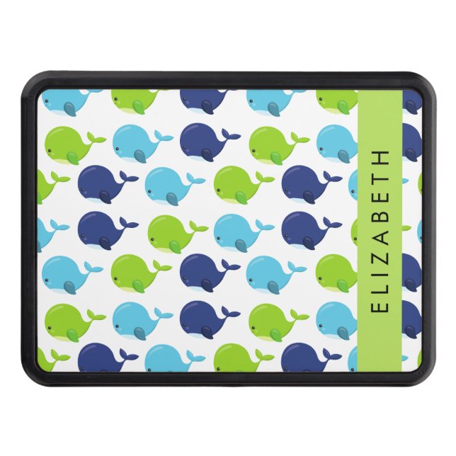 Pattern Of Whales, Cute Whales, Your Name Hitch Cover (Front)