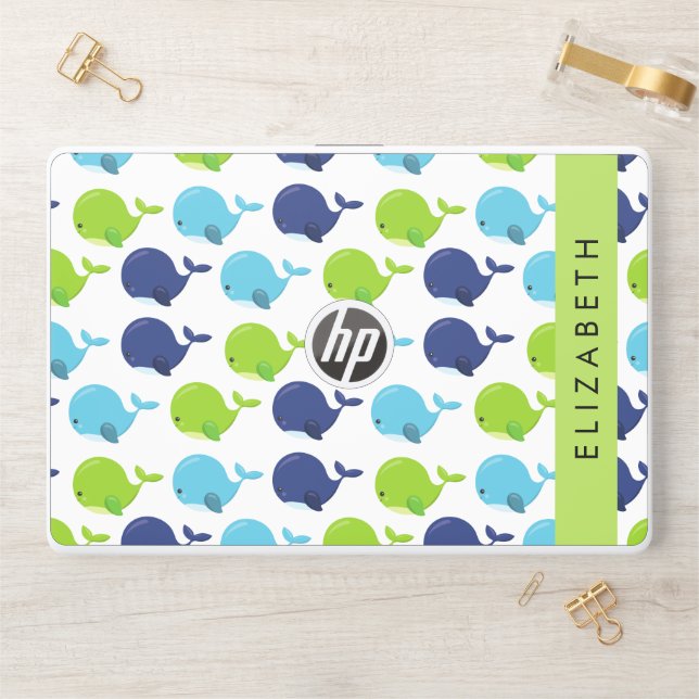 Pattern Of Whales, Cute Whales, Your Name HP Laptop Skin (Desk)