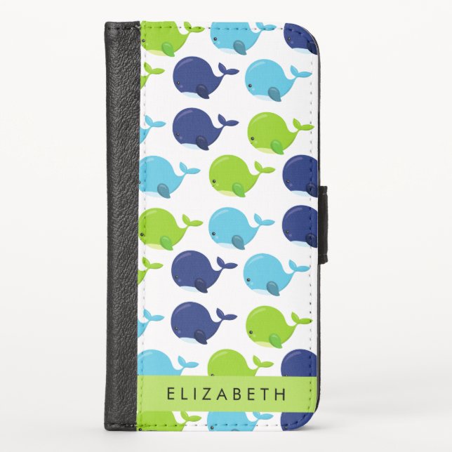 Pattern Of Whales, Cute Whales, Your Name iPhone Wallet Case (Front)