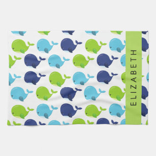 Pattern Of Whales, Cute Whales, Your Name Kitchen Towel