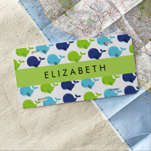 Pattern Of Whales, Cute Whales, Your Name License Plate