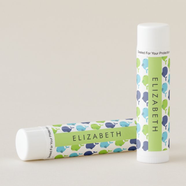 Pattern Of Whales, Cute Whales, Your Name Lip Balm (Front)