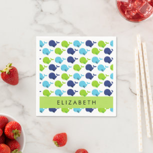 Pattern Of Whales, Cute Whales, Your Name Napkins