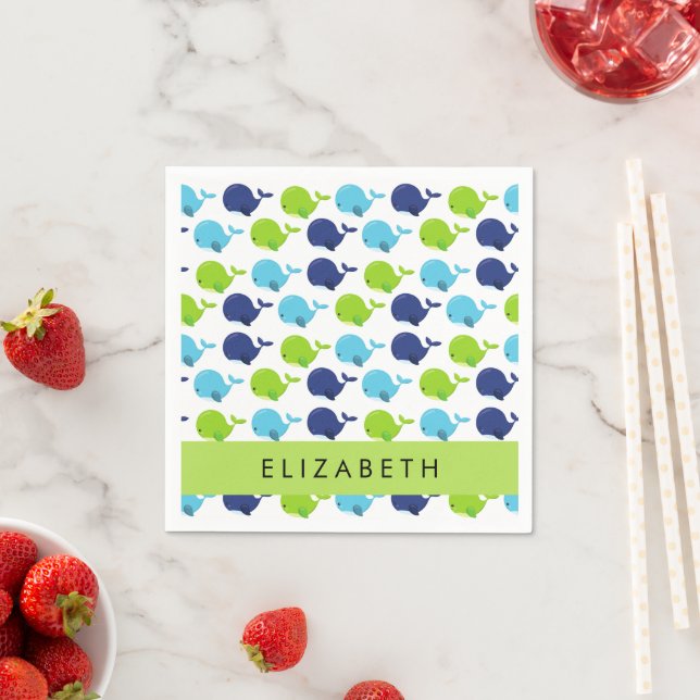 Pattern Of Whales, Cute Whales, Your Name Napkins (Insitu)