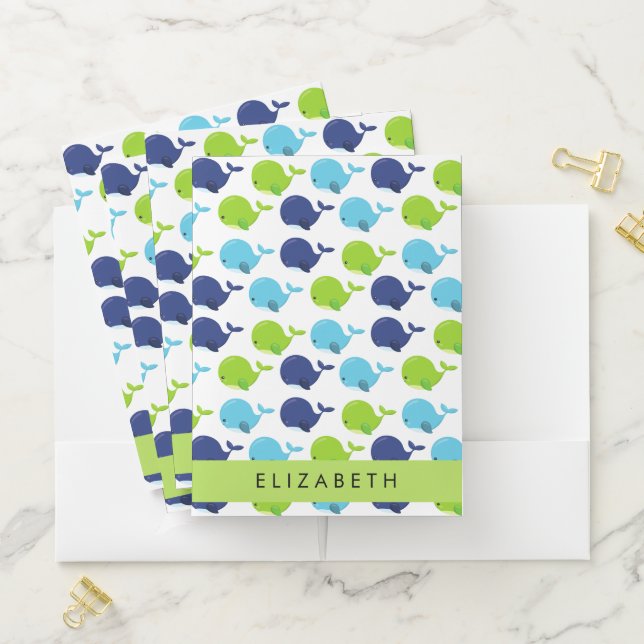 Pattern Of Whales, Cute Whales, Your Name Pocket Folder (In Situ)