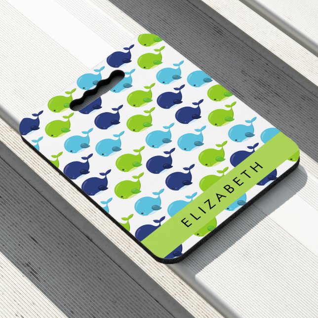 Pattern Of Whales, Cute Whales, Your Name Seat Cushion (In Situ)