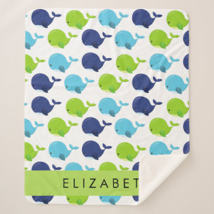 Pattern Of Whales, Cute Whales, Your Name Sherpa Blanket