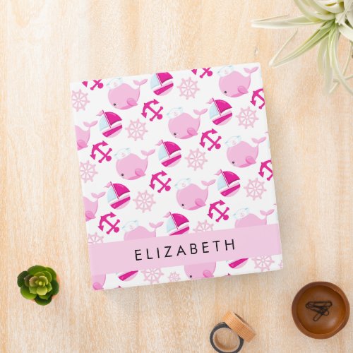 Pattern Of Whales Pink Whales Your Name 3 Ring Binder