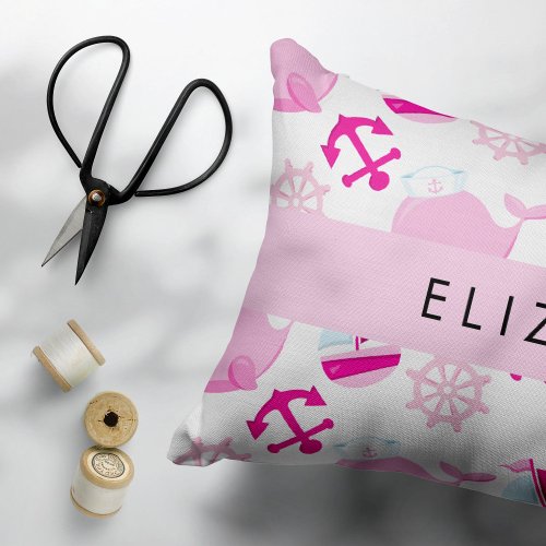 Pattern Of Whales Pink Whales Your Name Accent Pillow