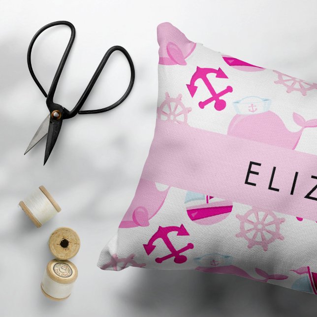 Pattern Of Whales, Pink Whales, Your Name Accent Pillow (Creator Uploaded)