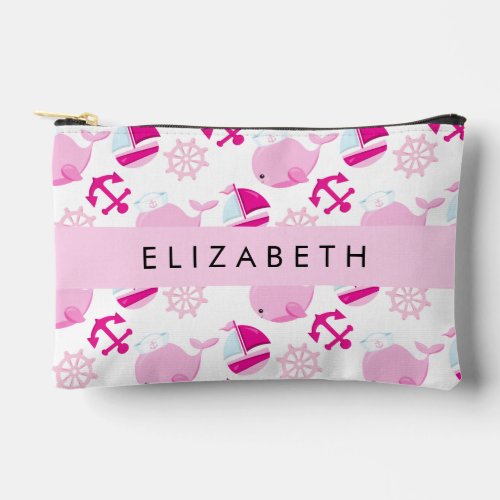 Pattern Of Whales Pink Whales Your Name Accessory Pouch