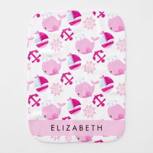 Pattern Of Whales, Pink Whales, Your Name Baby Burp Cloth