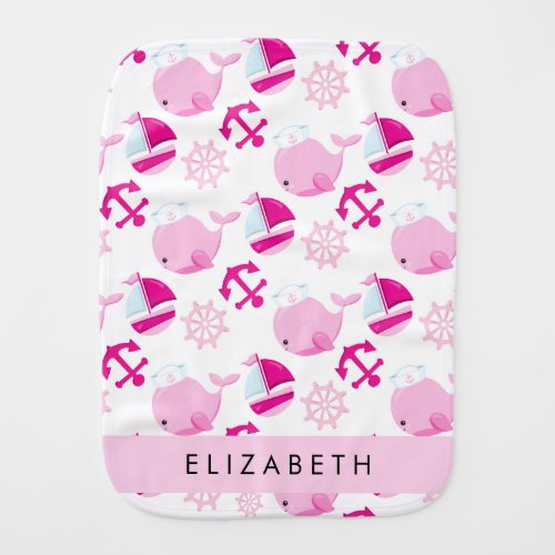 Pattern Of Whales Pink Whales Your Name Baby Burp Cloth