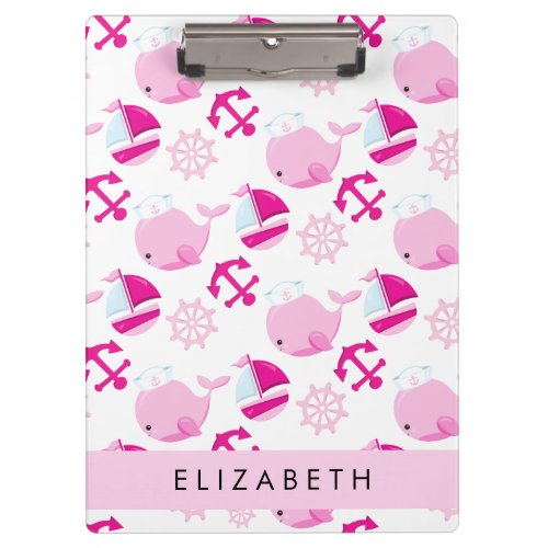 Pattern Of Whales Pink Whales Your Name Clipboard