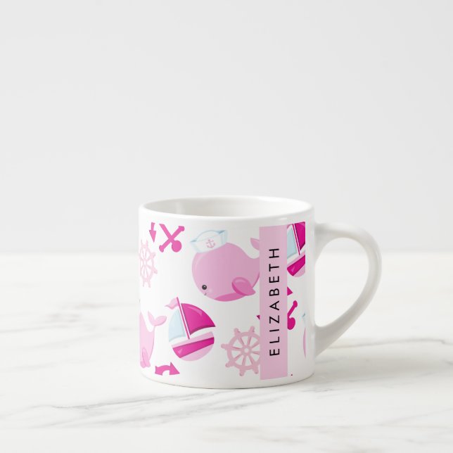 Pattern Of Whales, Pink Whales, Your Name Espresso Cup (Right)