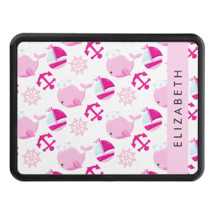Pattern Of Whales, Pink Whales, Your Name Hitch Cover