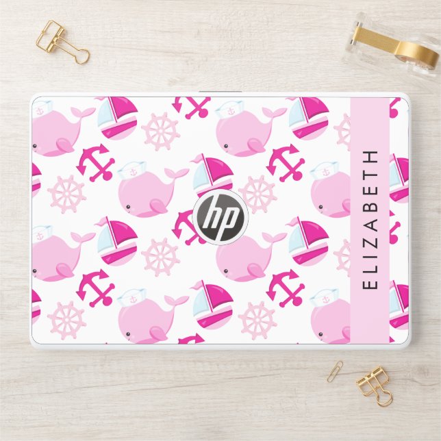 Pattern Of Whales, Pink Whales, Your Name HP Laptop Skin (Desk)