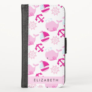 Pattern Of Whales, Pink Whales, Your Name iPhone X Wallet Case
