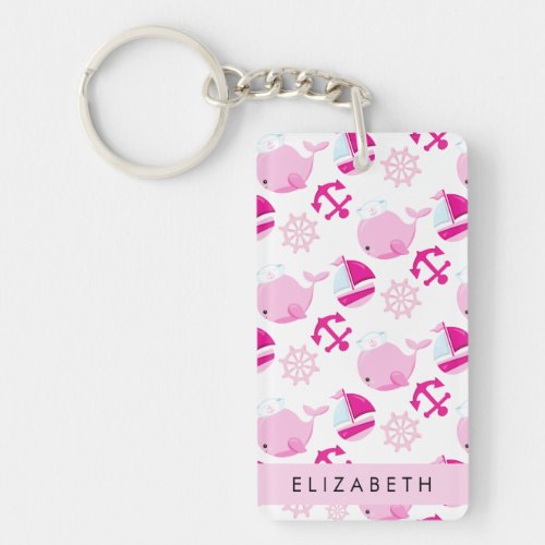 Pattern Of Whales Pink Whales Your Name Keychain