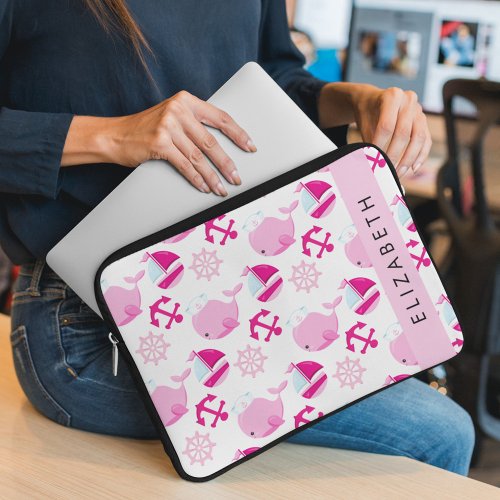 Pattern Of Whales Pink Whales Your Name Laptop Sleeve