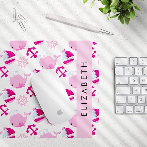 Pattern Of Whales Pink Whales Your Name Mouse Pad