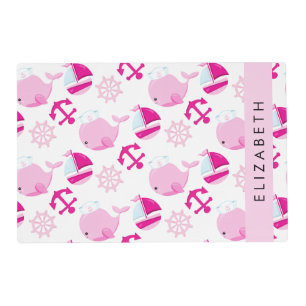 Pattern Of Whales, Pink Whales, Your Name Placemat