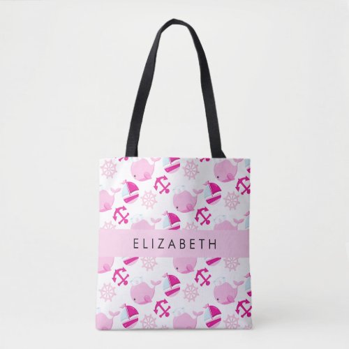Pattern Of Whales Pink Whales Your Name Tote Bag