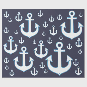 pattern of white anchors on navy blue wrapping paper