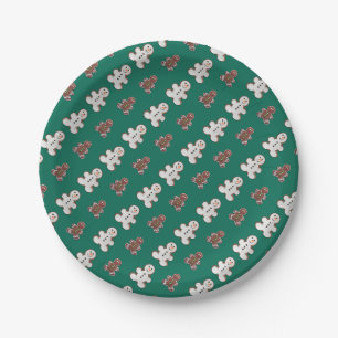 Pattern of white and brown gingerbread men paper plates