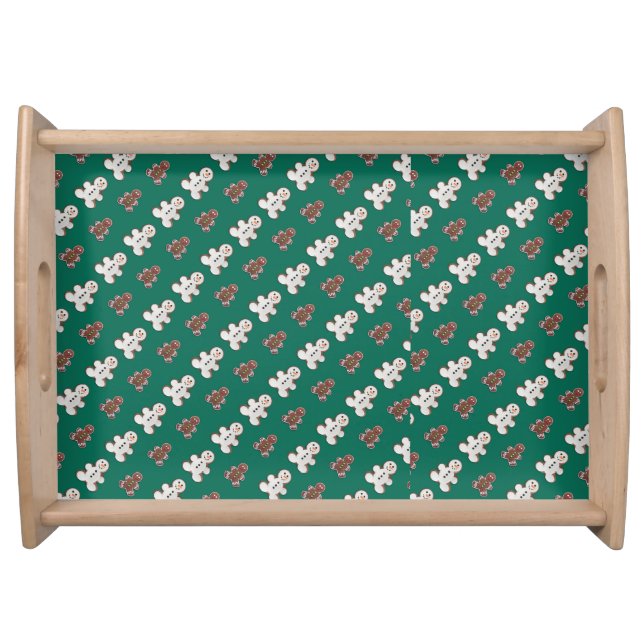 Pattern of white and brown gingerbread men  serving tray (Front)