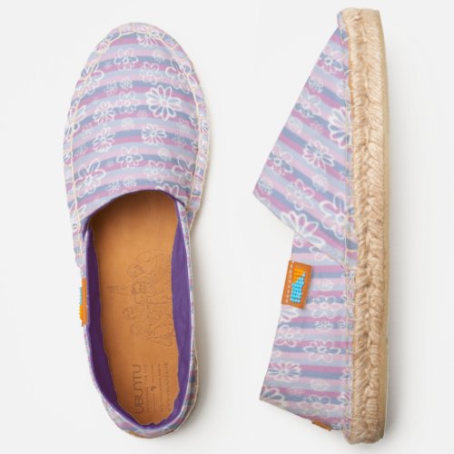 Pattern Of White Flowers And Purple Stripes Espadrilles