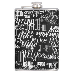 Pattern of White Names on Black Flask