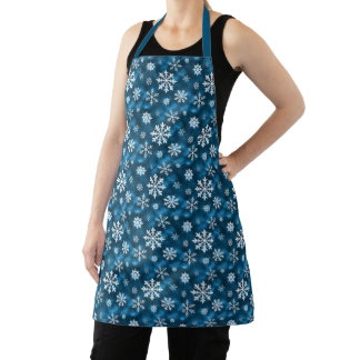 Pattern Of White Snowflakes On Winter Blue Apron