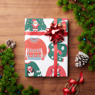 Pattern of Winter sweater cute Xmas red and green Wrapping Paper