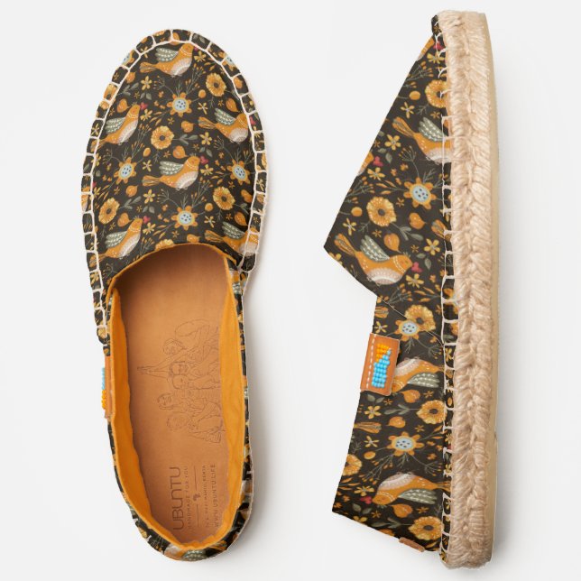 Pattern Of Yellow Bird And Red Heart Espadrilles (Side)