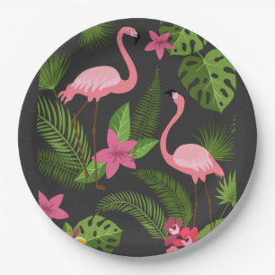 Pattern Peacock Pink with Flower Paper Plates