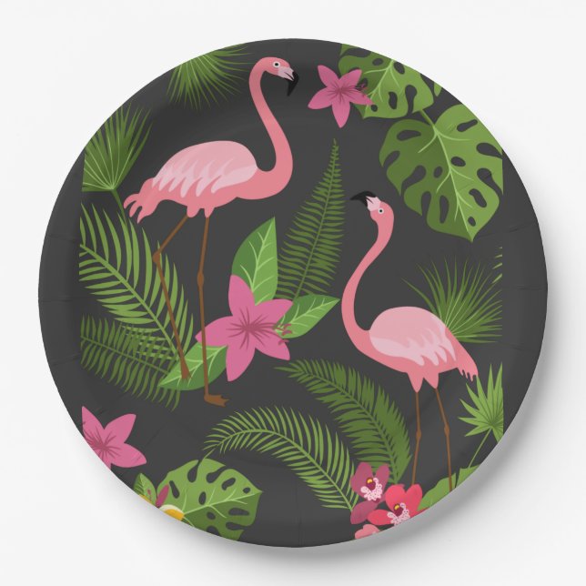 Pattern Peacock Pink with Flower    Paper Plates (Front)