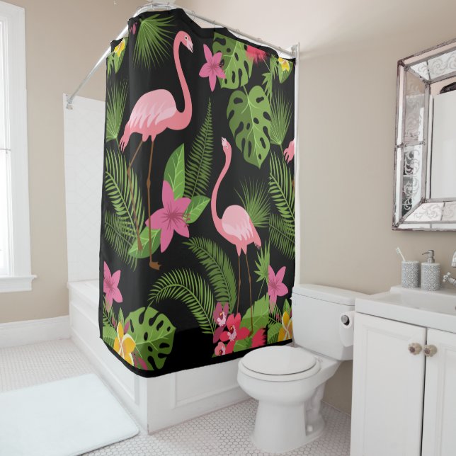 Pattern Peacock Pink with Flower    Shower Curtain (In Situ)