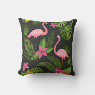 Pattern Peacock Pink with Flower T-Shirt Throw Pillow