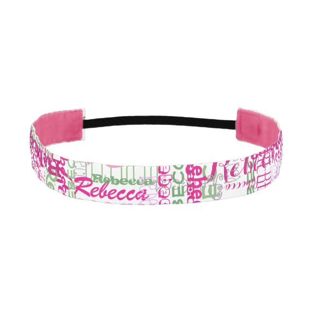 Pattern Pink and Green Fun Name Collage Allover Athletic Headband (Front)