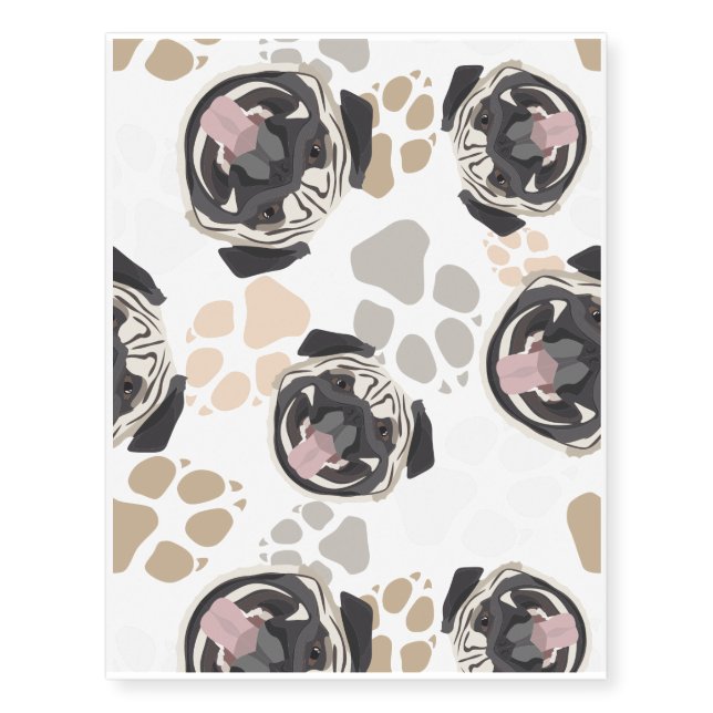 Pattern Pug Dog paws Temporary Tattoos (Front)