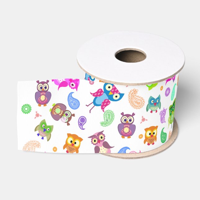 Pattern rainbow owls grosgrain ribbon (Spool)